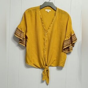 Mustard V-Neck Tie-Front Blouse